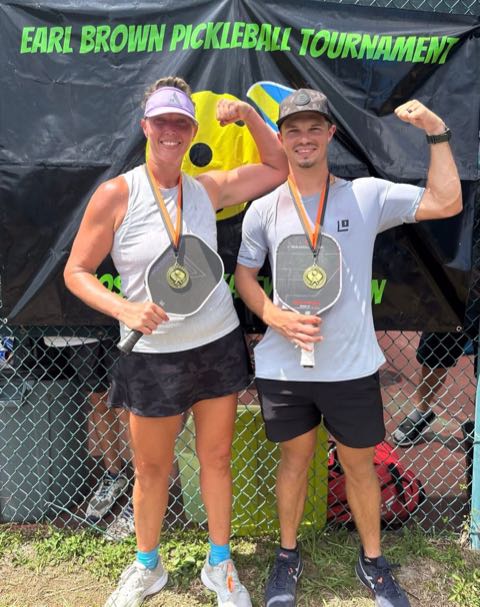 Mixed doubles medalists celebrating at the Earl Brown Pickleball Tournament